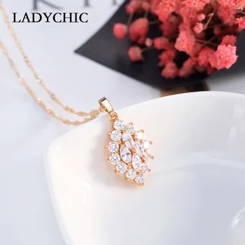 LADYCHIC Noua Moda de Lux Coliere Pandantive Încrustat AAA Zircon Cubic pentru Femei, Cadou de Culoare de Aur Placat cu Colier de Cristal LN1106