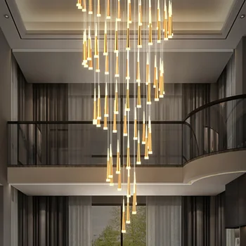 LED-uri moderne Inel Candelabru Scară Mare Candelabru de Iluminat Pentru Vila Duplex Apartamente Chrome Candelabre Agățat Lumini