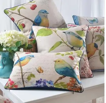 Lenjerie de pat din bumbac pastorală față de pernă decorative, flori grosime de păsări imprimate arunca pernă canapea acoperă pernă acoperă