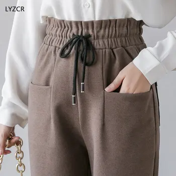 LYZCR Iarna Harem Pantaloni de Lână Femei de Cald, Plus Marimea 5XL Femei Pantaloni 2020 Talie Mare Negru de Lână Pantaloni Glezna-lungime Pantaloni