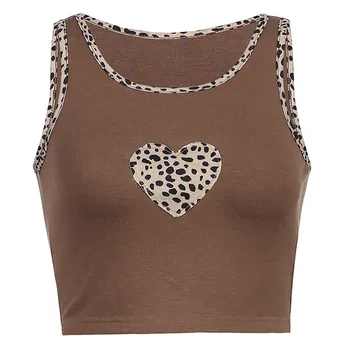 Maro Tricotate Crop Top Y2k Leopard Imprimate Rezervor De Top De Inima Drăguț Mini-Vesta Slim Harajuku Tee Top Femei Streetwear Vara