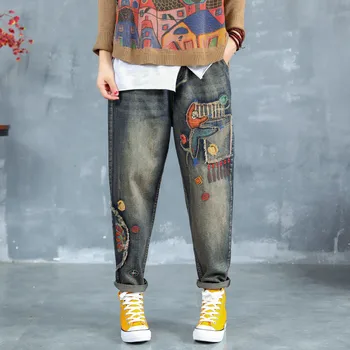 Max LuLu Toamna Moda Coreeană Doamnelor Stil Punk Streetwear Femei Imprimate Blugi Vintage Denim Pantaloni Rupt Pantaloni Harem