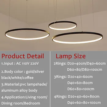 Minimalist Modern cu Led-uri Lumina Pandantiv Cerc Negru Pandantiv Candelabru Lampă pentru camera de zi, Sufragerie, Bucătărie, Dormitor Luciu Lampa