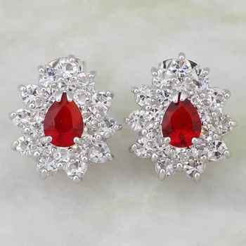 Moda bijuterii Drăguț Roșu Cubic Zirconia CZ Aur Alb cercei Stud pentru fete adolescente JE035