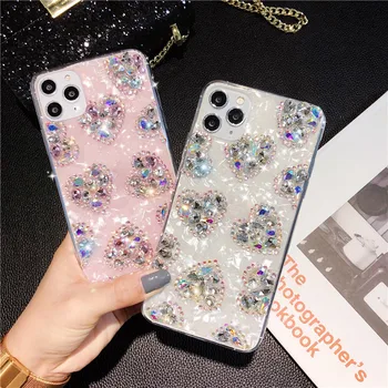 Moda Bling Diamant Dragoste Inima de Cristal Coajă de Telefon Moale Caz Acoperire Pentru iPhone 12 Mini 11 Pro Max XS Max XR X 8 7 6 6S Plus SE