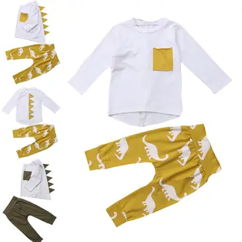 Moda Casual Copilul Băieți Copii Haine 2 BUC Maneca Lunga Mozaic Pulover Tricoul Topuri Dinozaur Print Pantaloni de Costum 6M-5 ANI