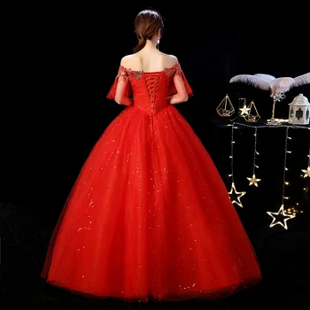 Moda rochie Rosie de Mireasa 2019 nou aur dantelă flori barca gât rochie de mireasa rosu simplu wed curtea rojo Vestidos de novia