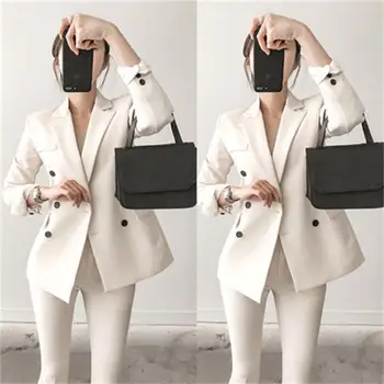 Moda Set profesional de sex feminin cădea Nou de înaltă calitate alb casual costum de Afaceri + pantaloni pentru femei costum de haine marimea XS-2XL