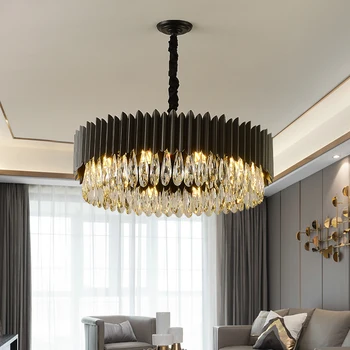 Modern negru candelabru de iluminat living, dormitor, sala de mese rotunde de cristal agățat lampa decor acasă corpuri de iluminat