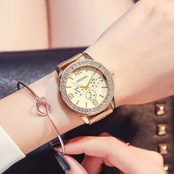 MREURIO Femei de Cuarț Ceas din Oțel Inoxidabil Watchband de Aur Designer de ceasuri de Lux pentru Femei de Moda Diamant Incrustate Ceas