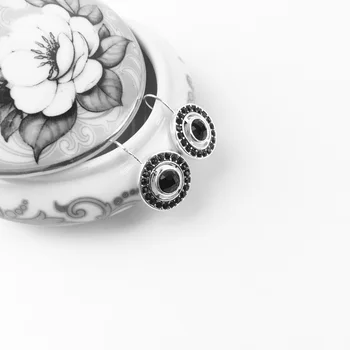 Negru Cristal Rotund Gât De Lebădă Picătură Cercei, 2018 Noua Moda Bijuterii La Modă Argint 925 Cadou Pentru Femei