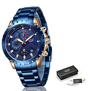 Noi 2020 LIGE Moda Albastru Oțel Inoxidabil Barbati Ceasuri de Top de Brand de Lux Impermeabil Cuarț Ceas pentru Bărbați Dial Data Sport Cronograf