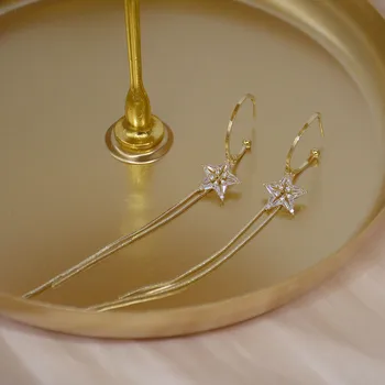 Noua Moda Bijuterii Cristal Stele Rafinat 14k Real Cercei Placate cu Aur pentru o Femeie de Vacanță Partid de zi cu Zi Ciucure Lung Cercel