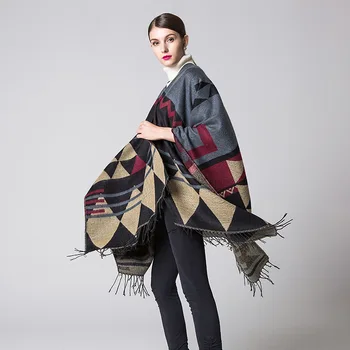 Noua moda toamna iarna pentru femei de moda geometrice ciucure șal cald gros, de dimensiune mare faima stil confortabil liber poncho