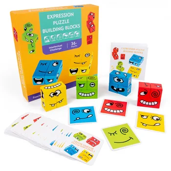 Nouă Copii din Lemn Expresie Nedumerit Cub Magic Blocuri Montessori Jucarii Educative Gândire Logică Părinte-copil Cadou