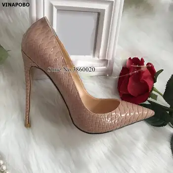 Nud tocuri inalte 2019 snake din Piele de Brevet de imprimare Femei pantofi de pompe de petrecere nunta pantofi Femei marimea 43 superficial sexy si damele de pantofi