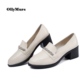 OllyMurs Pompe de Femei din Piele Square Toe Clasic Femei Pantofi Superficial Confortabil Tocuri Office Shoes pentru Femei 2020