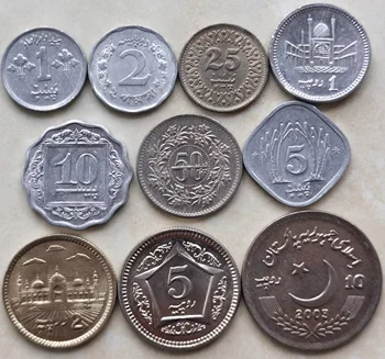 Pakistan 1 Paisa-10 Rupii Set Complet De 10 Piese De Monede Autentice Real Moneda Originală