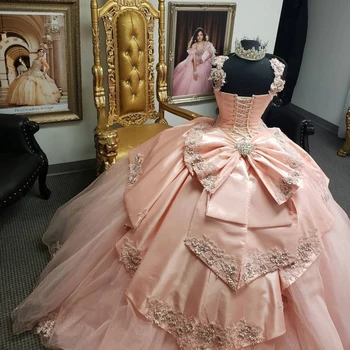 Pe Umăr Roz Rochii Quinceanera o Aplicatie cu Margele de Bal Rochii de Bal Rochie Sweet 16 vestidos de 15 ani