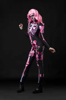 Pink Schelet Costume De Sex Feminin Halloween Teroarea Jocuri De Rol Petrecere Mascarada De Performanță Etapă Mami Cosplay De Înaltă Calitate, Salopete
