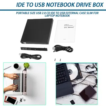 Portabil USB 2.0 CD IDE La USB Externe Caz Slim pentru Notebook Laptop, Negru Hard Disk Extern Disc Cabina
