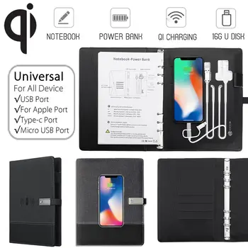 Qi de Încărcare fără Fir Notă Carte Power Bank Notebook-uri Multi-Funcțional 8000mAh Power Bank Liant Spirală Jurnal Cartea+USB Flash Disk