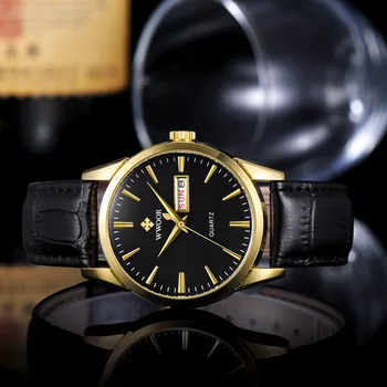 Reloj hombre 2020 WWOOR Ceasuri de Lux Mens Aur Negru Data Viziona Oameni de Afaceri de Moda din Piele Impermeabil Ceas Cu Cutie