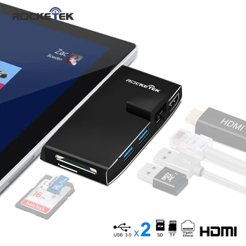 Rocketek HUB usb 3.0 cititor de carduri 4K HDMI compatibil 1000Mbps Gigabit Ethernet adaptor SD/TF micro SD pentru Microsoft Surface Pro 3