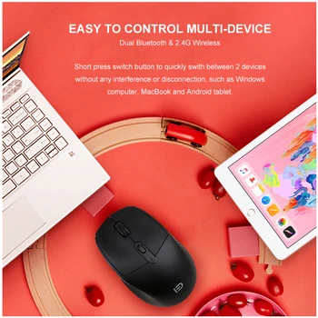 Silent Mouse-ul fără Fir 2400 DPI Bluetooth & 2.4 Ghz Conectat Design Ergonomic cel Mai bun pentru Designer Utilizarea Acasă sau la Birou