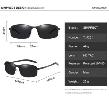 SIMPRECT Aluminiu-Magneziu Polarizat ochelari de Soare Barbati 2021 Pătrat ochelari de Soare Retro UV400 Anti-orbire permis de Ochelari de Soare Pentru Barbati