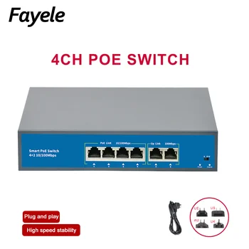 Standard 48V 4CH switch POE 15.4 W/30W IEEE 802.3 af/802.3 at IEEE 2 Port uplink 78W Pentru Securitate CCTV Camera IP POE 250M Distanta