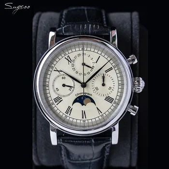 Sugess Chronograph Mens Watch de Brand de Lux ST1908 Mecanice Safir Ceas cu Calendar pentru oamenii de Afaceri Moonphase Ceas שעון לגבר
