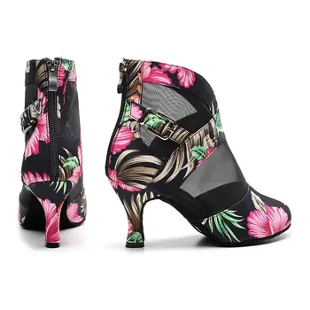 SWDZM pantofi de dans latino femei tocuri cizme negre plasă de dans pantofi pentru femei/fete ballroom tango plus dimensiune imprimare de flori Patry