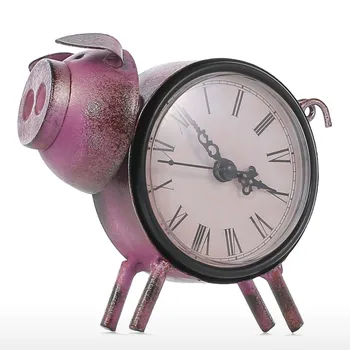 Tooarts Epocă De Porc Ceas Handmade Vintage Din Metal Figurina Practice Mut Ceas De Masa Decor Acasă Acasă Decorare Accesorii
