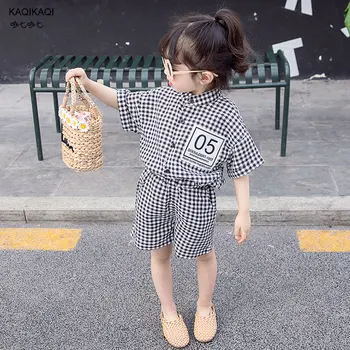 Vară stil coreean copilul gir carouri set haine pentru sugari, copii copii lenjerie de pat din bumbac Tricou maneca scurta+pantaloni scurti 2 buc se potriveste tinuta