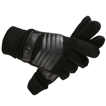 Vintage Stil Britanic Mănuși pentru Bărbați de Iarnă Anti-derapare Ciclism Deget Mănuși din Piele Carouri Cald Plus Motocicleta Mână Purta în aer liber
