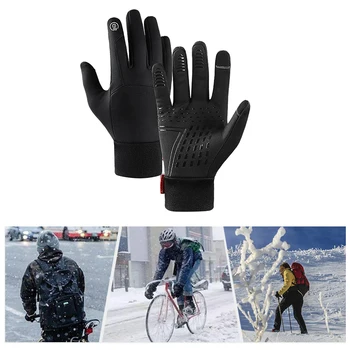 Windproof Mănuși Impermeabil Anti-alunecare Thermal Fleece Touch Ecran Mănuși pentru Conducere Drumeții în aer liber Lucrează la Negru