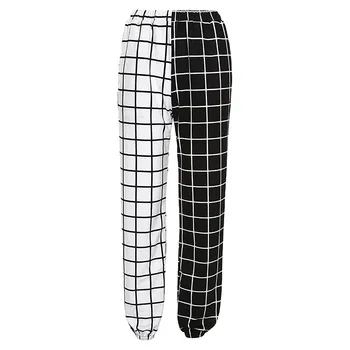 Womail 2020 Toamna Femei Pantaloni de Moda Streetwear Alb-Negru Carouri Imprimare Vrac Elastic Talie Mare Harem Pantaloni de Marfă S-XL