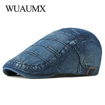 Wuaumx Unisex Primavara-Vara Berete Hat Pentru Barbati Femei Spălate Denim Atins Ivy Capac Albastru Duckbill Palarie Casual Pictor Capac De Vânzător De Ziare
