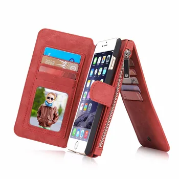 Șoc-absorbant din piele caz de telefon 2 in 1 portofel organizator 12 slot pentru card de telefon acoperă pentru iPhone 6 Plus/6s Plus-Rosu